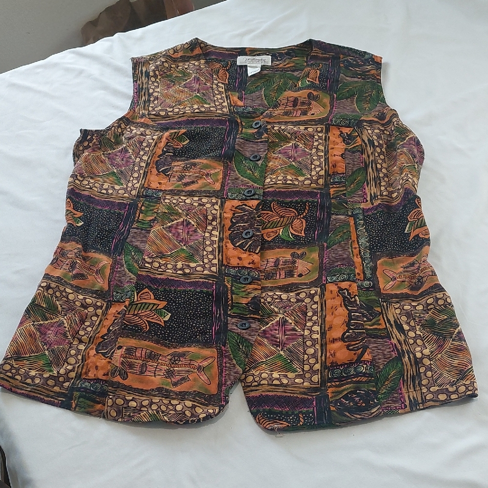 Worthington Vintage  Multicolor Patterned Long Vest With Elastic In The Back.L
